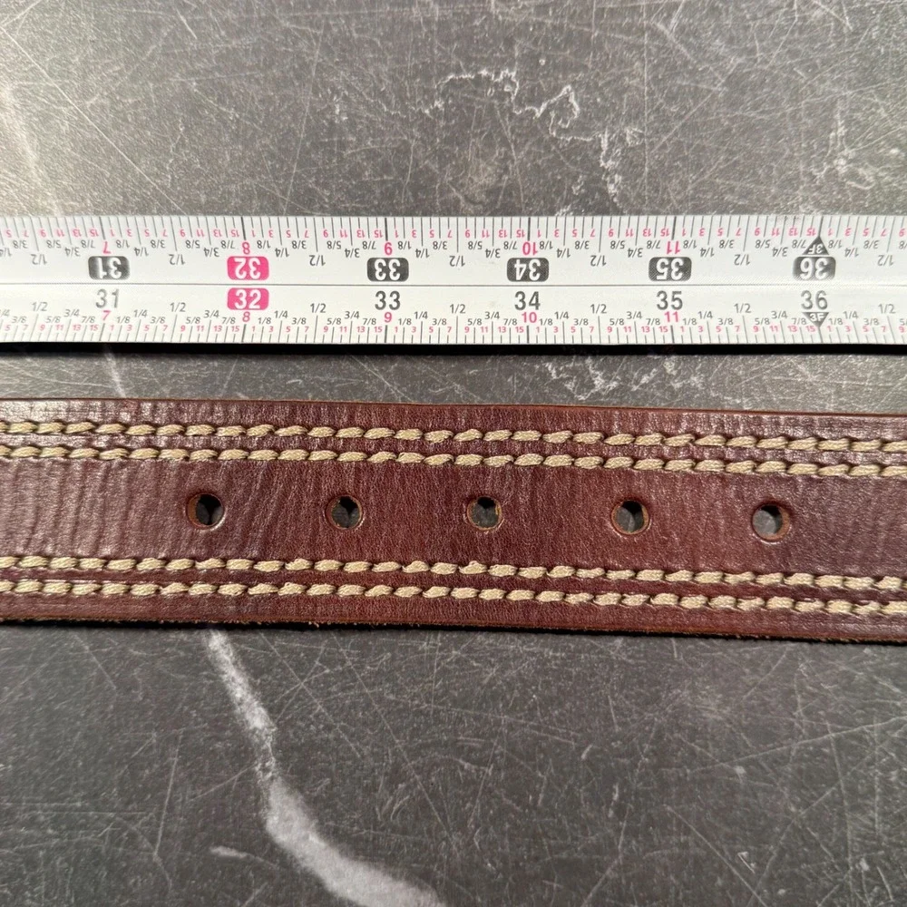 Mens‎ Toneka Leather Belt | Size 34 | Brown Triple Stitch Casual Workwear